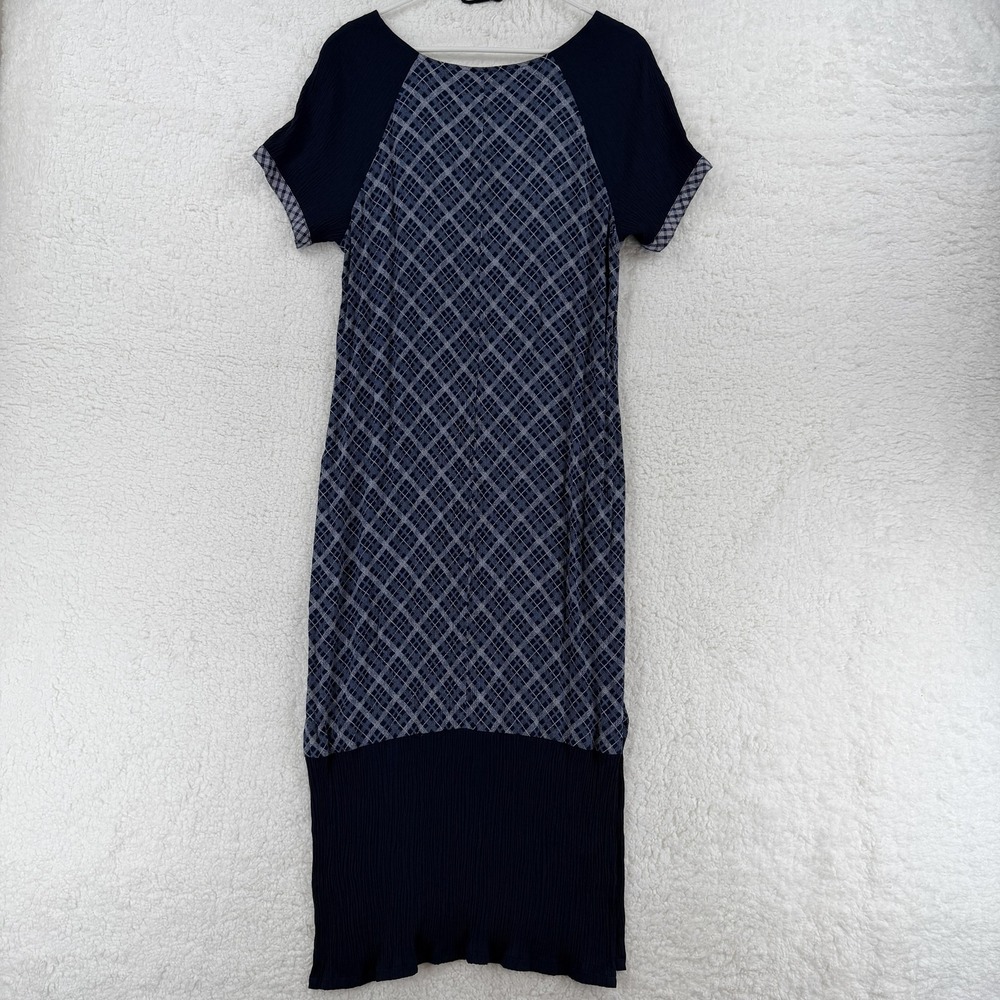 Vintage Lisa Maru Dress Womens Medium Blue Plaid Rayon Floral Patch‎ Hawaii 90s - Picture 2 of 9